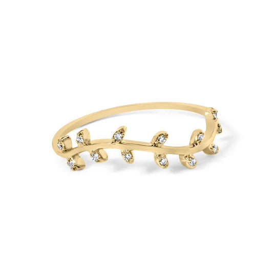 10K Yellow Gold Diamond Accent Branch and Leaf Band Ring (G-H Color, SI1-SI2 Clarity)-0