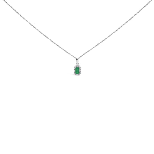10K White Gold 5x3mm Gemstone and Diamond Accent Halo Octagonal Shape 18" Pendant Necklace (I-J Color, I1-I2 Clarity)-0