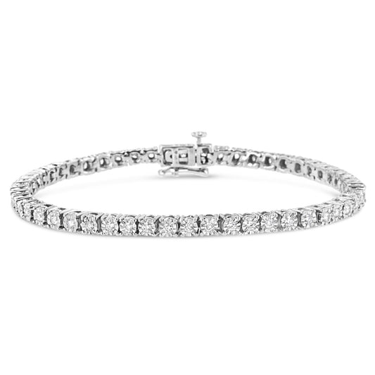 10K White Gold 1/2 Cttw Real Diamond Illusion-Set Miracle Plate Tennis Bracelet (I-J Color, SI2-I1 Clarity) - Size 7.5"-0