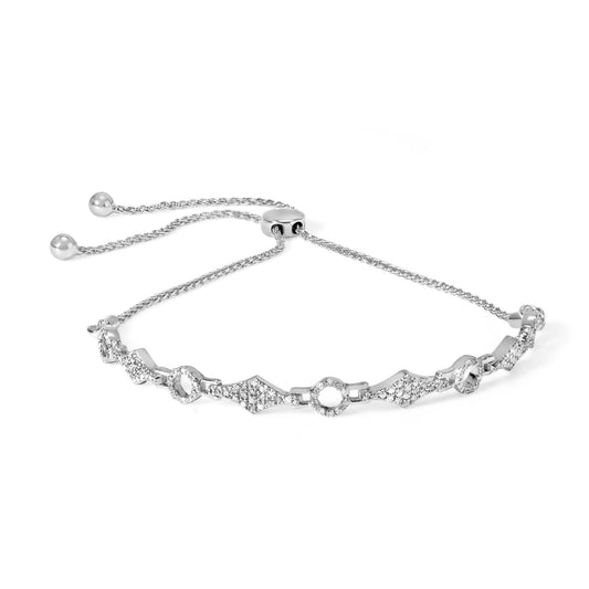 .925 Sterling Silver 1/2 Cttw Diamond Alternating Circle and Kite Link Adjustable Bolo Bracelet (I-J Color, I3 Clarity) - 4" to 10" Inches-0
