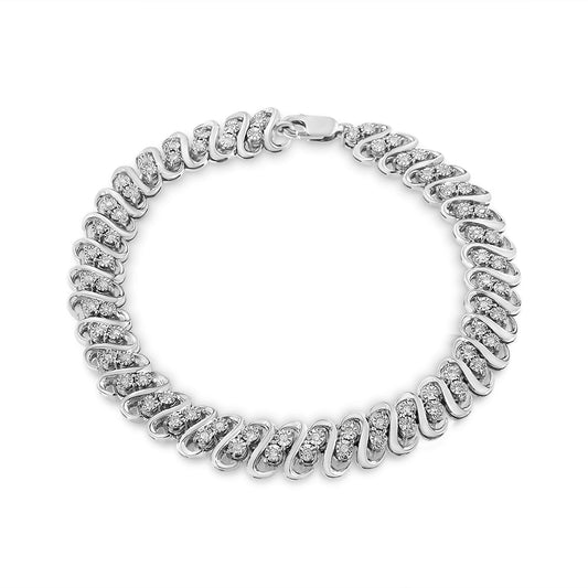 .925 Sterling 1/2 Cttw Diamond Double Row S-Link Bracelet (I-J Color, I2-I3 Clarity) - 7.25" Inches-1