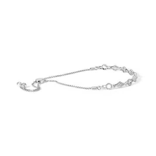 .925 Sterling Silver 1/2 Cttw Diamond Alternating Circle and Kite Link Adjustable Bolo Bracelet (I-J Color, I3 Clarity) - 4" to 10" Inches-1